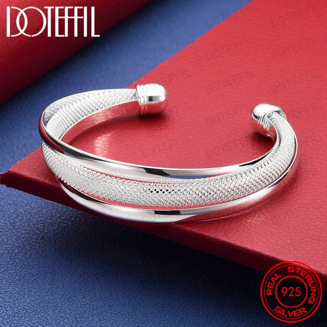 DOTEFFIL Armreif, 925 Silber, retikuliert, glatt, Unisex - Bild 1