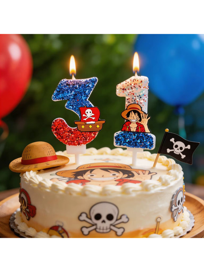 Bandai One Piece Tortendekoration, Luffy Zoro, Geburtstagskerzen - Bild 3