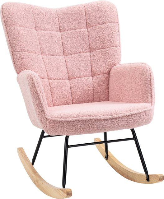 HOMCOM Schaukelstuhl mit Armlehnen aus Bouclé-Stoff in Rosa, B/T/H: 71 x 92 x 101 cm - Bild 1