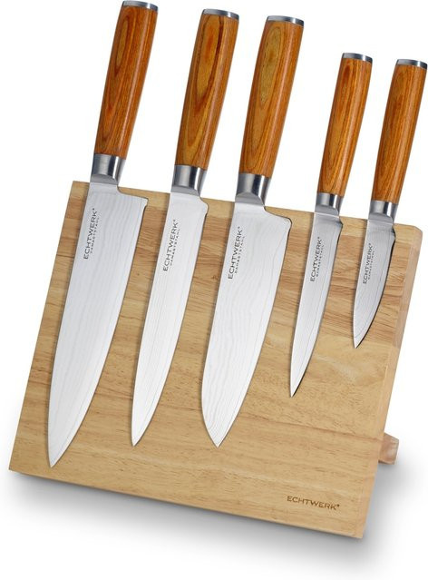ECHTWERK Damastmesser Set 6-tlg. inklusive Messerblock in Silber, 26 cm Länge - Bild 1