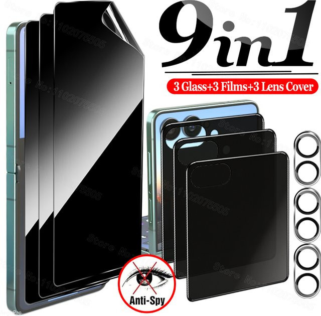 Privacy Hydrogel Displayschutzfolie und gehärtetes Glas Objektivabdeckung für Samsung Galaxy Z Flip 7, Z Flip 6 und Z Flip7 FE in Transparent - Bild 1