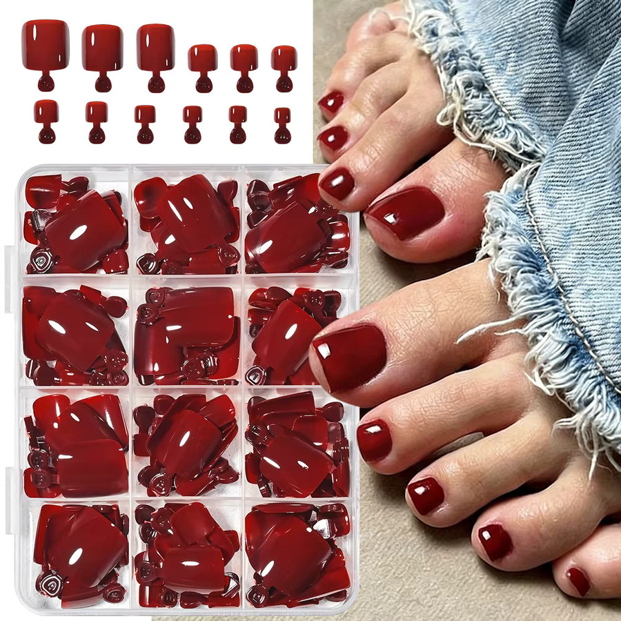 MAFANAILS Künstliche Zehennägel, weinrot, glänzend, 144 Stück, Unisex - Bild 5
