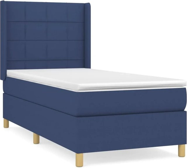 vidaXL Boxspringbett mit Matratze in Blau und Weiß, Hybrid-Design mit Taschenfederkern, B/T/H: 90 x 190 cm - Bild 1
