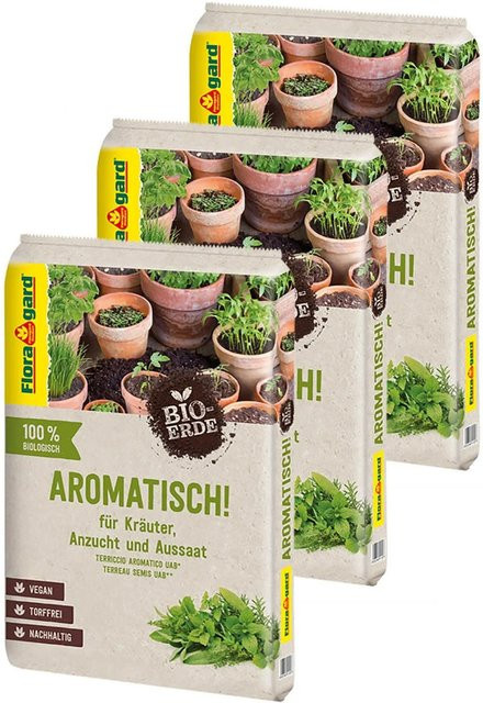 Floragard Bio-Kräutererde Anzucht- und Kräutererde torffrei mit Perlite und Grünschnittkompost, 3 x 10 l - Bild 1