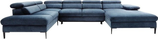 Vente-unique Schlafsofa Sepina in Marineblau, L-Form mit Samtbezug und Schlaffunktion - Bild 1