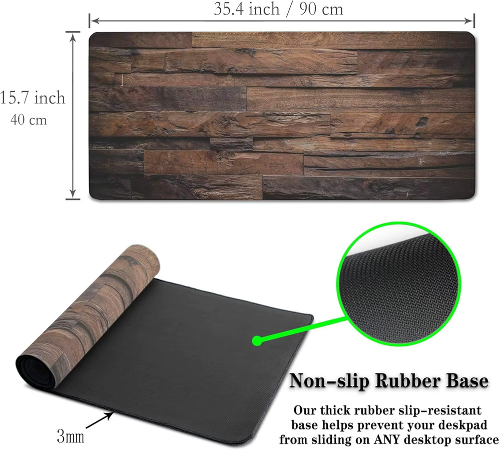 Vintage-Schreibtischunterlage aus dunklem Holz in Braun – XXL-wasserdichtes Gaming-Mauspad mit rutschfester Basis für Arbeit und Büro - Bild 5