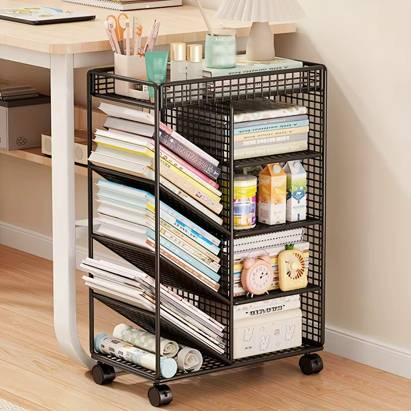 LIUSHADUOLA Rollbarer Bücherwagen aus Metall als Eck-Bücherregal und Schreibtisch-Organizer, modern und matt, B/T/H: 55,5 x 36,5 x 4,0 cm - Bild 3