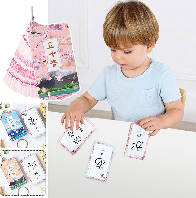 Japanische Hiragana- und Katakana-Lernkarten für Kinder und Anfänger, 50 Lernkarten in Mehrfarbig, ringgebunden und tragbar - Bild 1