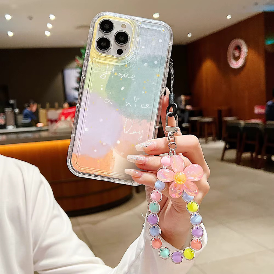 Transparente iPhone Hülle mit 3D Blumen-Armband und Handgelenk-Kette für verschiedene Apple iPhone Modelle - Bild 1