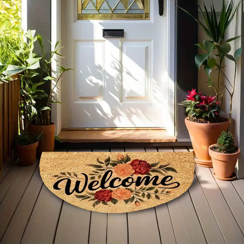 VIKAMA Willkommen Blumen-Fußmatte, halbrunde Eingangsmatte mit floralem Design, maschinenwaschbar, Multicolour, B/T: 60 x 40 cm - Bild 2