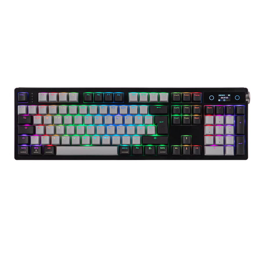 EPOMAKER TH108 PRO Mechanische Gaming Tastatur mit Display, 100% QWERTZ Deutsch Layout, Schwarz, Kabelgebunden, Bluetooth und 2.4G Kabellos - Bild 2