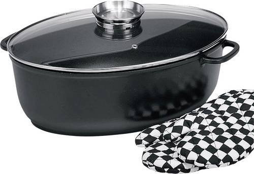 Krüger Haushaltswaren Delta Bräter oval aus Aluminium mit Deckel, Schwarz, Antihaftbeschichtung - Bild 1