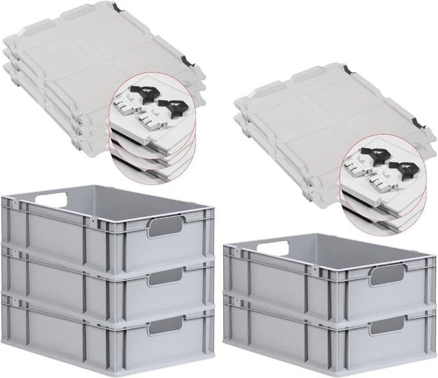 PROREGAL Spar Set 5x Eurobox Nextgen Economy mit Scharnierdeckel und schwarzen Schiebeschnappverschlüssen, Grau, H x B x T: 17 x 40 x 60 cm, 34 Liter - Bild 1