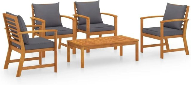 vidaXL 5-tlg Garten-Lounge-Set Modell 9 aus massivem Akazienholz mit grauen Auflagen - Bild 1