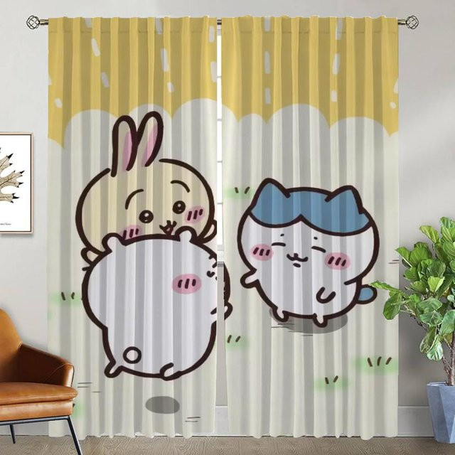 Chiikawaes Halloween-Dekoration Innenvorhänge 2er-Set, halbtransparentes Design für Wohnzimmer und Küche, B: 50 cm, H: 70 cm - Bild 1