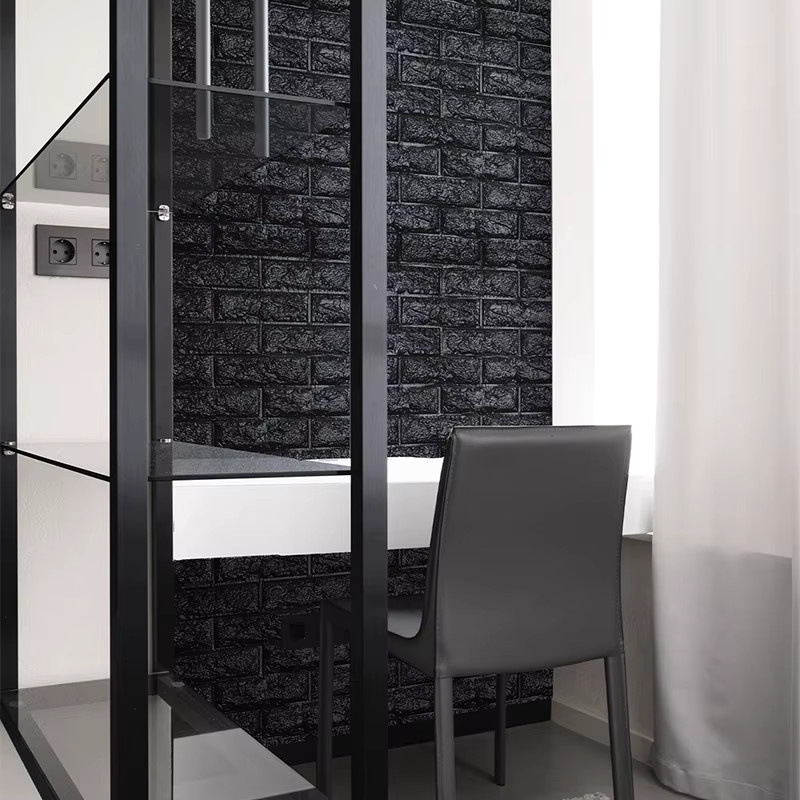 Selbstklebende Tapete in Schwarz mit Ziegelmuster im Industrial-Look, wasserdicht und feuchtigkeitsbeständig für Wohnzimmer und Schlafzimmer - Bild 4