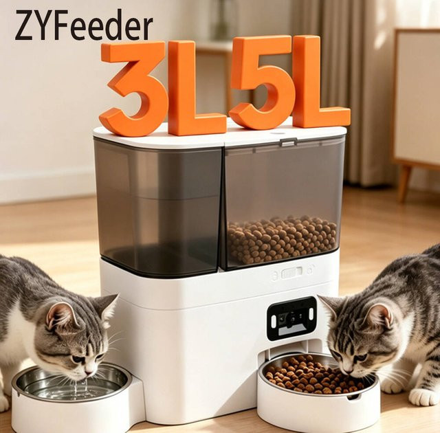 ZYfeeder Automatischer Futter- und Wasserspender für Haustiere mit Tuya App-Steuerung und Kamera, Weiß, 5l Futter und 3l Wasser mit Edelstahlschüssel - Bild 1