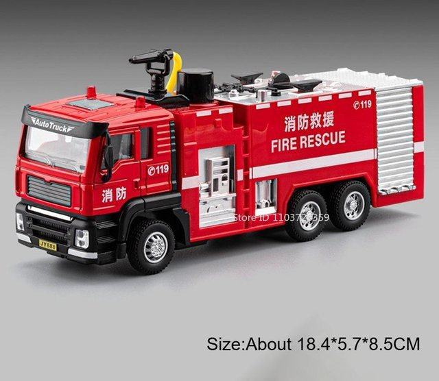 Linyi toy car Drehleiter Wassertank Feuerwehrauto, Spielzeugmodell, 1:50, Metall Druckguss, mit Licht und Sound, ab 14 Jahren - Bild 1