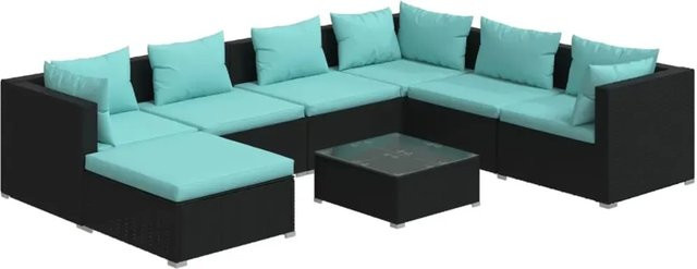 vidaXL 8-teiliges Garten-Lounge-Set aus Poly-Rattan mit Kissen in Schwarz - Bild 1