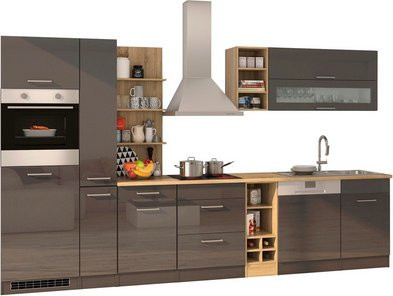Held Möbel Küchenzeile Mailand in Grau Hochglanz mit Elektrogeräten Breite: 340 cm - Bild 2