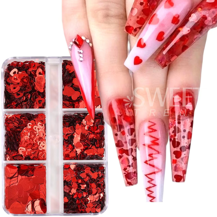 SWEET TREND Nagel Pailletten, rote Herzform, holographisch, glänzend - Bild 2