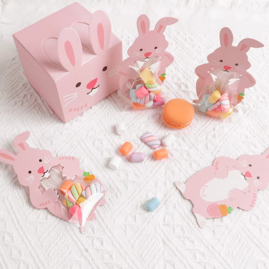 10 Stück rosa Häschen-Süßigkeitsboxen aus Papier für Schokolade und Kekse als Party-Dekoration und Geburtstagsgeschenk - Bild 1