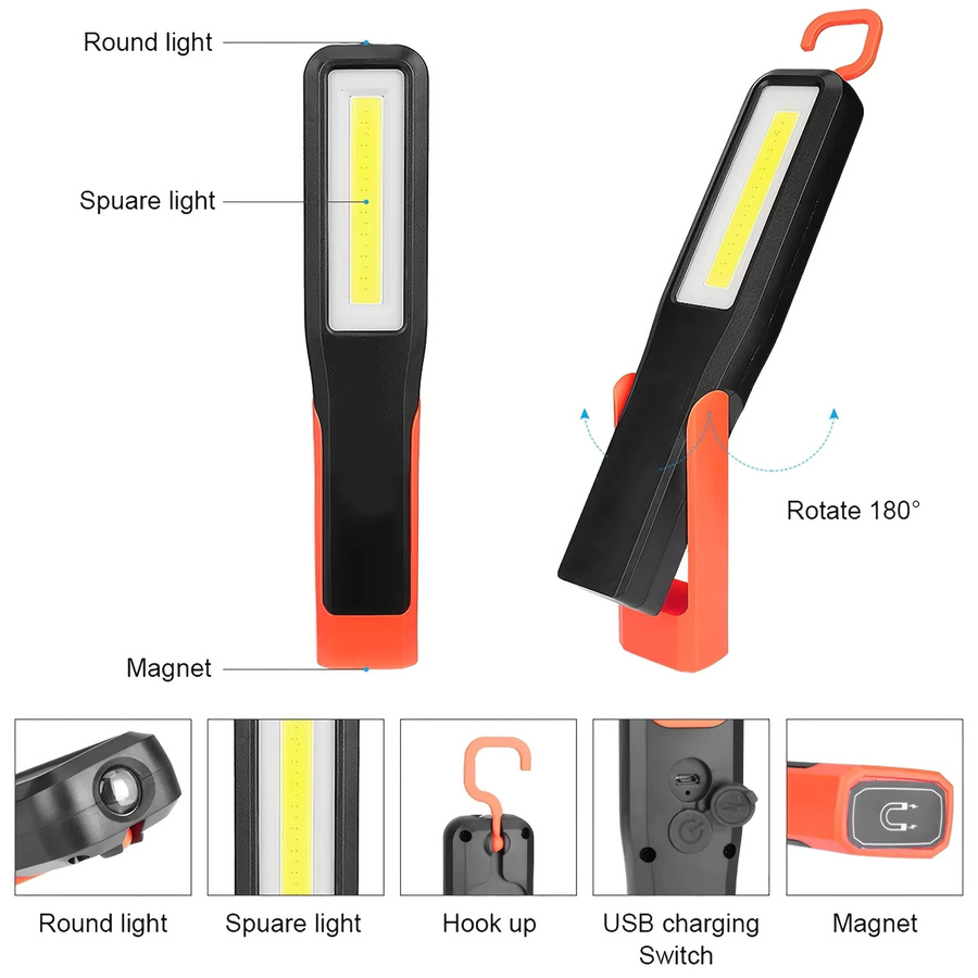 XIWANGFIRE Wiederaufladbare LED-Arbeitsleuchte mit Magnet und COB-Technik, Schwarz - Bild 3