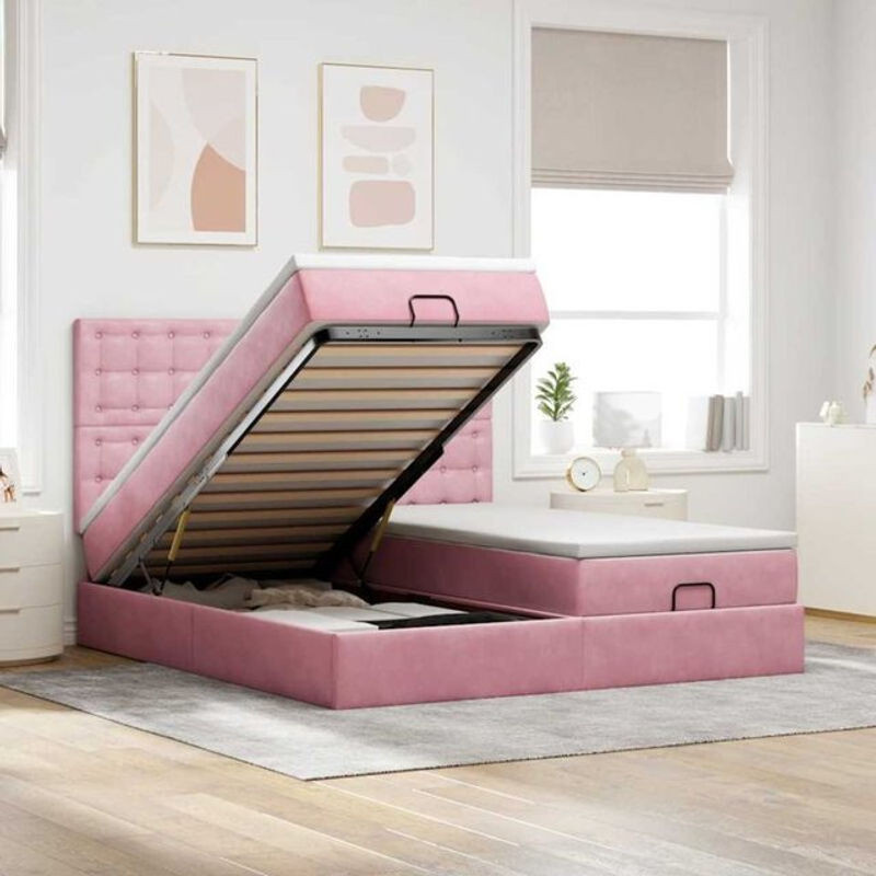 Vidaxl Ottoman Polsterbett mit Matratze und LED in Rosa, B/T/H: 160 x 200 x 128 cm - Bild 1