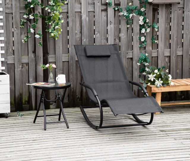 Outsunny Schaukelliegestuhl Ergonomischer Rocking Chair mit verstellbarer Kopfstütze und Textilene Bespannung in Schwarz, B/T/H: 160 x 63 x 88 cm - Bild 1