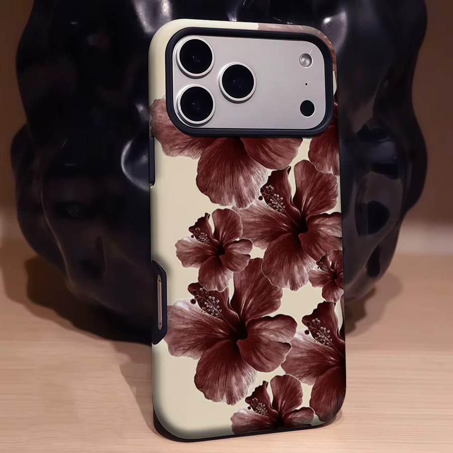 Robuste doppelschichtige Magnet-Handyhülle mit Blumenmuster für iPhone 17 16 15 14 13 Pro Max Plus in Rot von Potdemiel - Bild 3