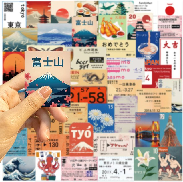 Japanische Reisekultur Cartoon Aufkleber Set, wasserfeste Sticker für Notebook, Koffer und Schreibwaren, Mehrfarbig - Bild 1