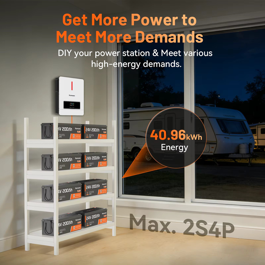 Humsienk 24V 200Ah LiFePO4 Lithium-Batterie mit integriertem 250A BMS und Niedertemperaturschutz in Schwarz für Wohnmobile, Camper und Marine-Anwendungen - Bild 6