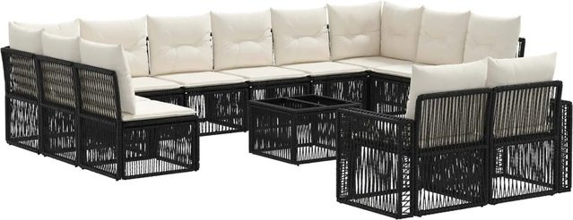 vidaXL Gartensofa-Set 13-teilig aus Poly-Rattan in Schwarz und Cremeweiß mit Polsterung und Outdoor-Tisch für Garten, Balkon oder Terrasse - Bild 1