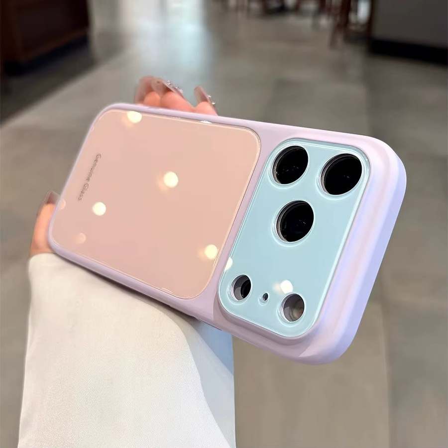 Glänzende Glashülle für Apple iPhone 17 Pro 17 16 15 14 Pro Max mit MagSafe und Kameraschutz in Gelb oder Lila - Bild 2