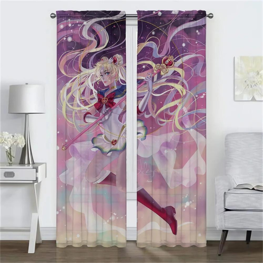 Sailormoon Verdunkelungsvorhang aus Tüll, 2 Paneele, Mehrfarbig, Breite: 50 cm, Höhe: 70 cm - Bild 1