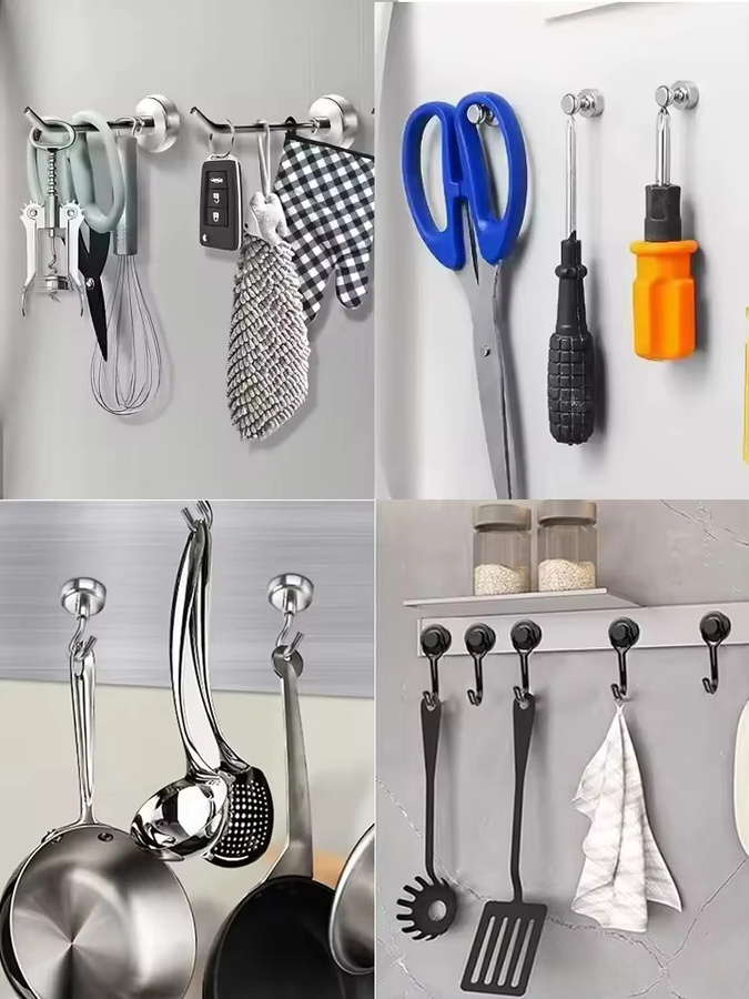 Mognot Mehrzweck-Magnethaken in Chrom Silber, 10 Stück starke Hochleistungsmagnete ohne Bohren für Küche, Kühlschrank, Büro und Garage - Bild 4