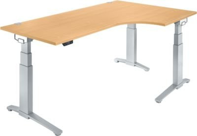 Schäfer Shop Genius ERGOSTYLE S Schreibtisch elektrisch höhenverstellbar mit C-Fuß und Memory Master, Buche/Weißaluminium, B: 200 cm, T: 80 cm, H: 64,5-130,5 cm - Bild 1