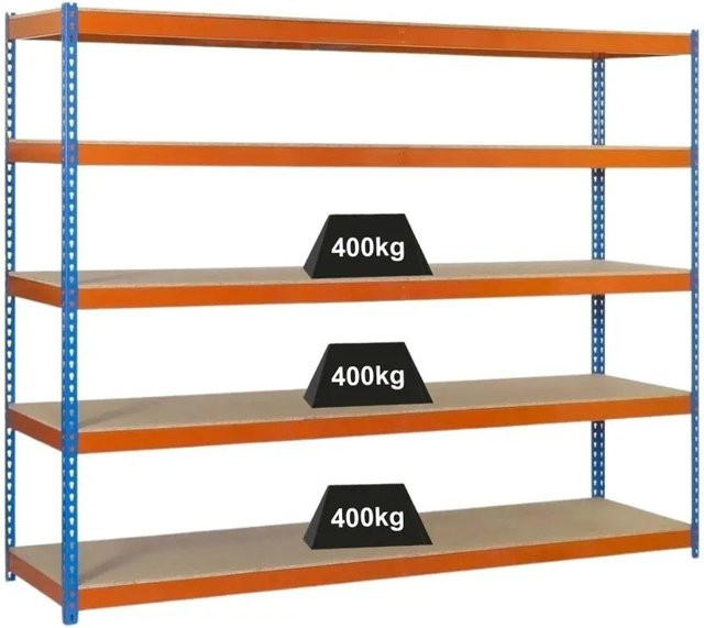 PROREGAL Schwerlastregal Giant Wood Yeti mit 5 Fachböden, H x B x T: 250 x 120 x 75 cm, Fachlast 400 kg, Blau-Orange - Bild 1