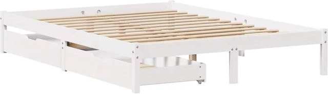 vidaXL Massivholzbett aus Kiefernholz mit Schubladen in Weiß, Rustikaler Stil, B/T/H: 140 x 190 x 31 cm - Bild 1