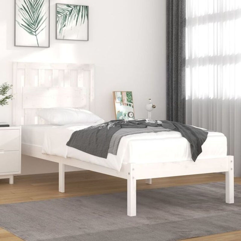 Massivholzbett Vidaxl aus Kiefer in Weiß im Landhausstil, B: 90 cm, L: 190 cm - Bild 1