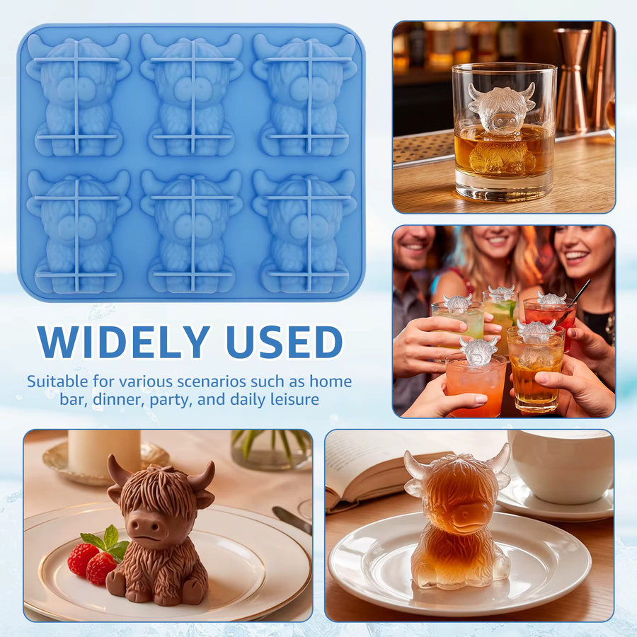 Willstar 6-Loch Silikon Eiswürfelform Hochland-Kuh in Blau für Whiskey-Cocktails und Süßigkeiten - Bild 4