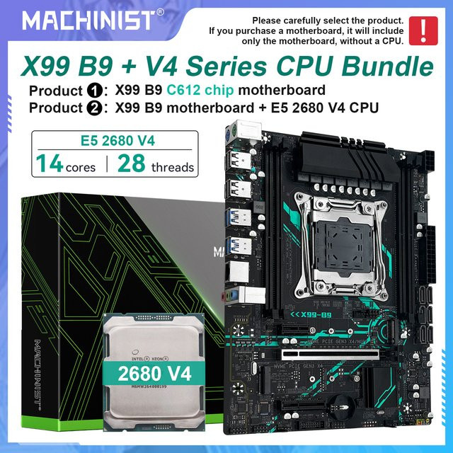MACHINIST X99 B9 Motherboard LGA2011-3 in Schwarz mit optionalem Xeon E5 2680 V4 CPU und DDR4-Speicher bis 128 GB, M-ATX mit NVME M.2 und SATA Unterstützung - Bild 1