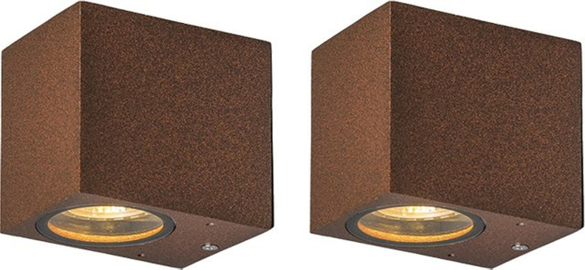 QAZQA Set aus 2 industriellen Wandleuchten aus Aluminium in Braun mit IP44 Schutz und GU10 Fassung - Bild 1