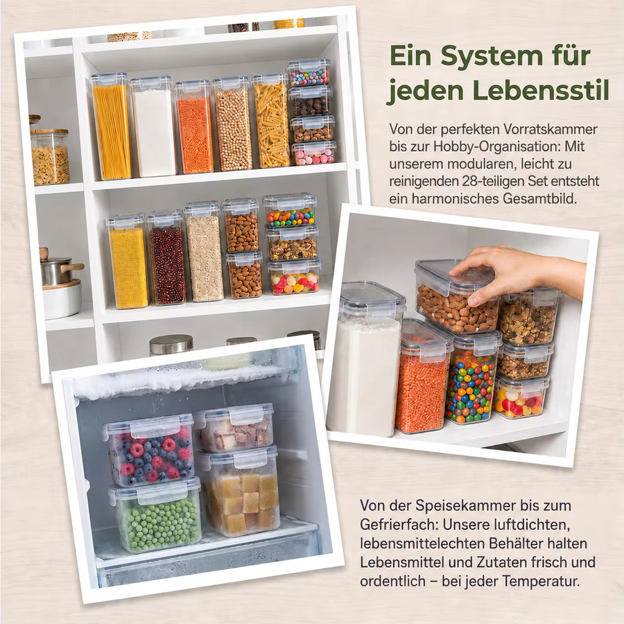 28er Set PNNP Luftdichte Vorratsdosen aus transparentem Kunststoff, stapelbare Frischhaltedosen für Küche und Speisekammer, BPA-frei, inklusive Etiketten und Stift - Bild 5