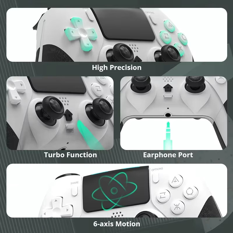 DATA FROG Kabelloser Gamecontroller für PS4, PS4 Pro und PS4 Slim sowie PC, Dual-Vibration Gamepad-Joystick in Weiß - Bild 2