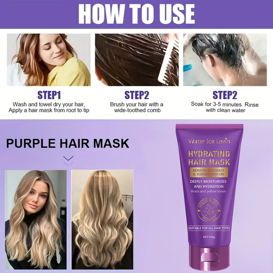 Water Ice Levin Keratin Haarmaske, lila, für trockenes und strapaziertes Haar - Bild 6