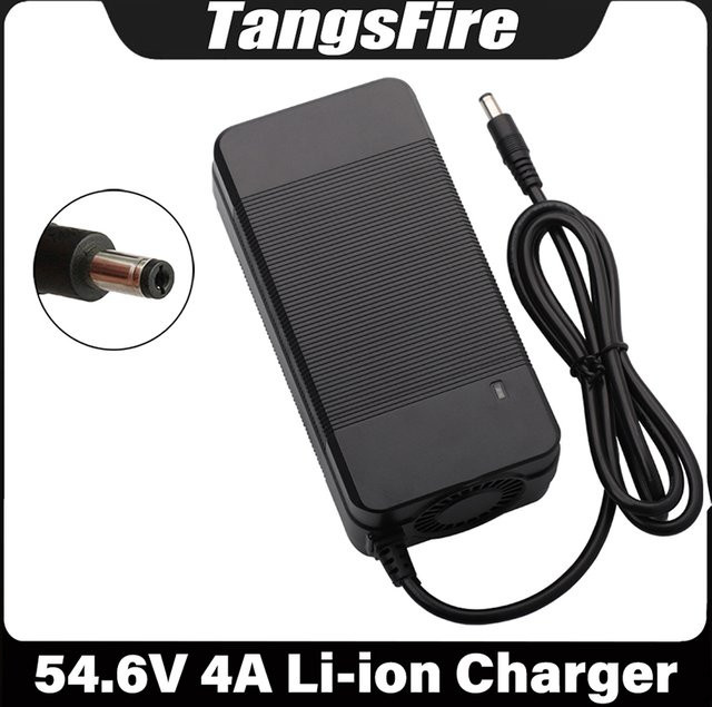 TangsFire Intelligentes Lithium-Batterieladegerät 54,6V 4A für 48V Elektrofahrrad Li-Ionen-Akkupack Schwarz mit Barrel-Plug Anschluss - Bild 1