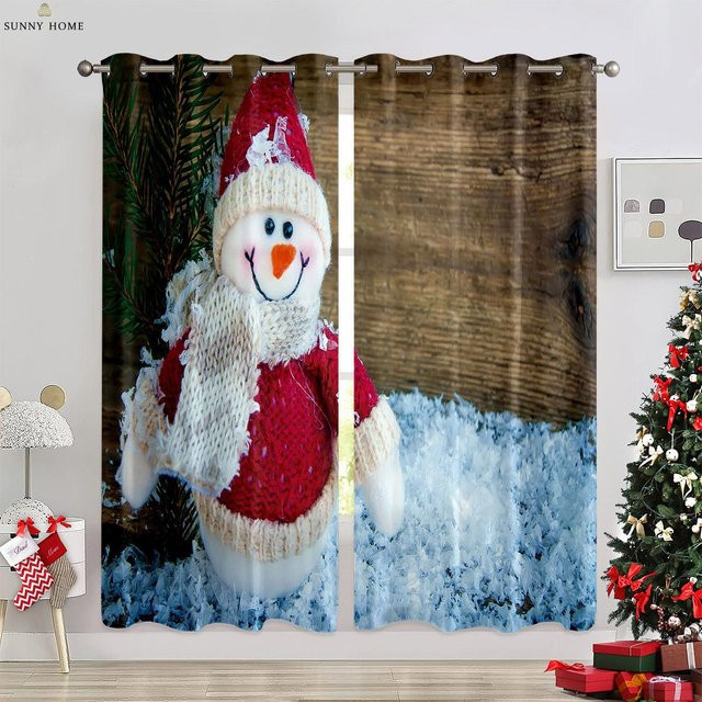 2er-Set Weihnachtsdekoration Vorhänge mit Schneemann-Motiv, halbtransparent, Polyester, Mehrfarbig, Breite: 50 cm, Höhe: 140 cm - Bild 1