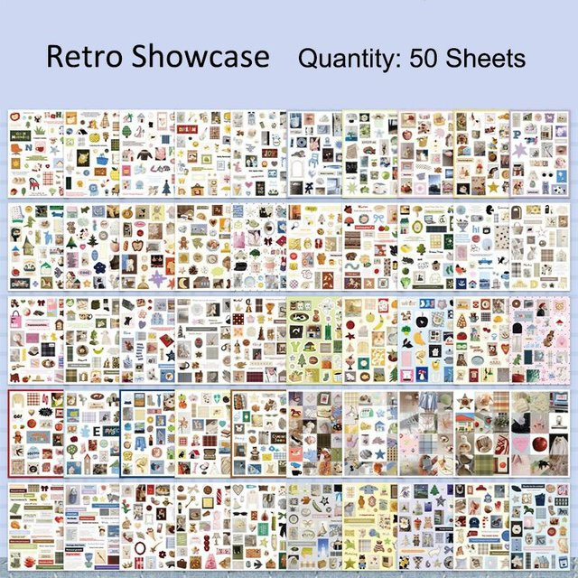 1300 Stück Retro Ästhetik Papieraufkleber Set in Multicolour für Scrapbooking, Journaling und DIY Bastelplaner Zubehör - Bild 1