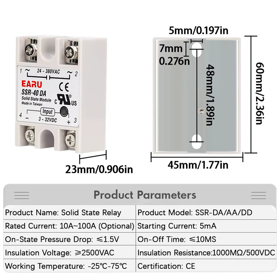 EARU Einphasiges Halbleiterrelais SSR für PID Temperaturregelung in den Ausführungen SSR-25DA, SSR-40DA, SSR-40AA, SSR-40DD sowie 10A bis 100A - Bild 2